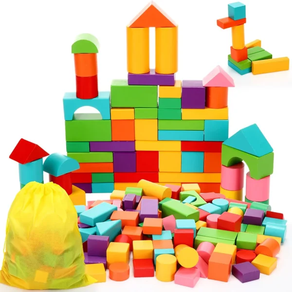 Wooden Building Blocks Set with Storage Bag