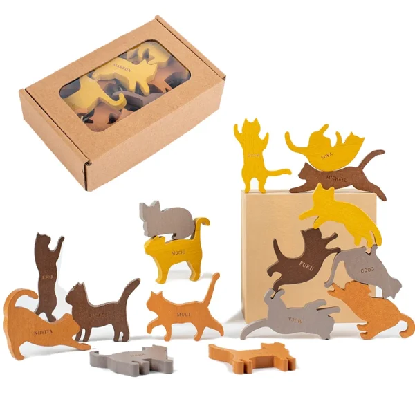 Wooden Stacking Blocks Cat Balancing Game