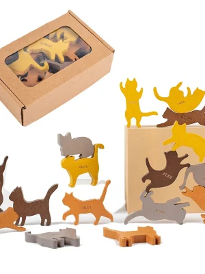 Wooden Stacking Blocks Cat Balancing Game