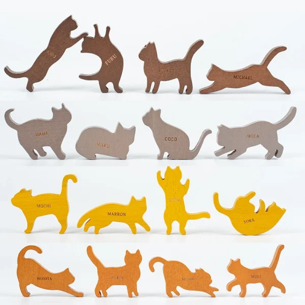 Wooden Stacking Blocks Cat Balancing Game