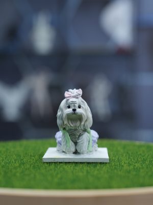Bow Maltese Dog Resin Pet Figurine Toy