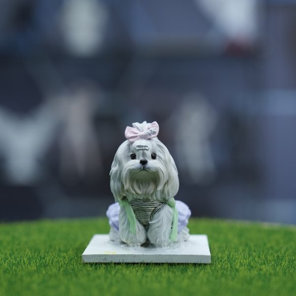 Bow Maltese Dog Resin Pet Figurine Toy