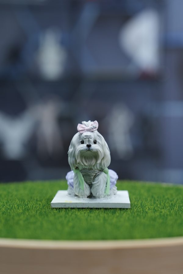 Bow Maltese Dog Resin Pet Figurine Toy