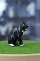 Cute Sitting Black & White Cat Resin Model Educational Toy