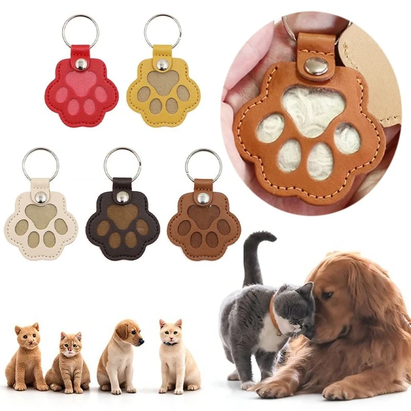 PU Leather Pet Fur Memorial Locket Keychain